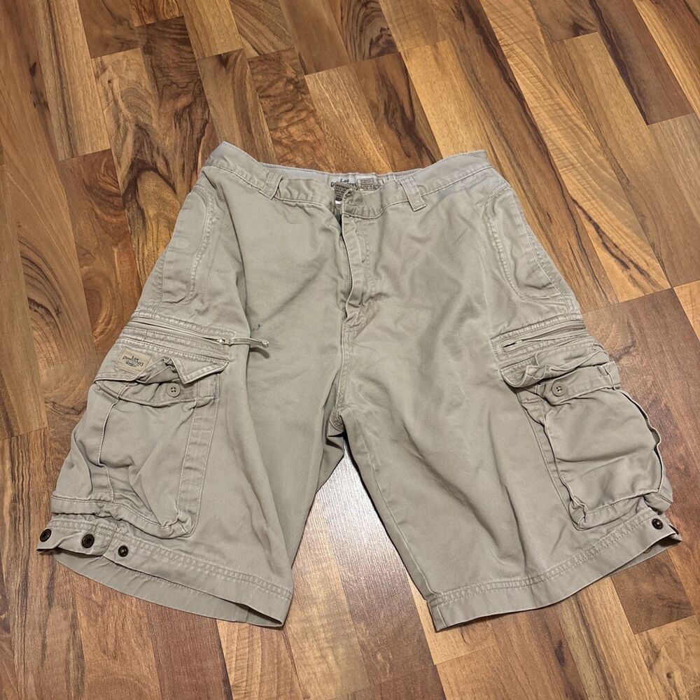 Vintage Lee Dungarees Mens 32 Khaki Cargo Shorts Heavy Duty Utility Workwear Y2K
